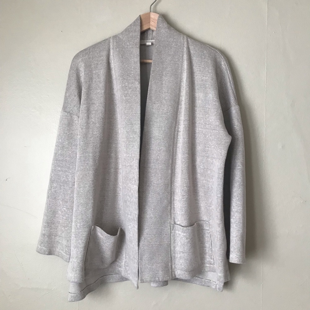 Eileen Fisher Tan Linen-Cotton Open Oversized Cardigan - Size Large (L)
